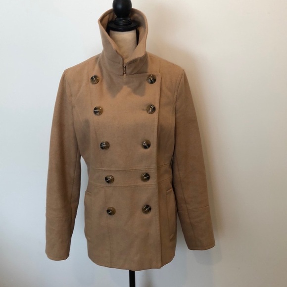 Pure Alfred Sung wool pea coat 🧥  camel colour SZ L button down - Picture 3 of 10